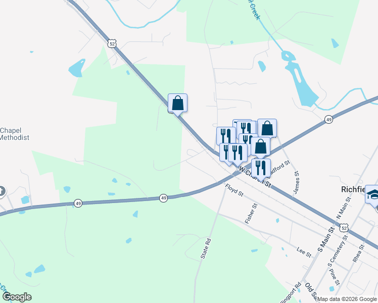 map of restaurants, bars, coffee shops, grocery stores, and more near 222 Old Highway 49 in Richfield