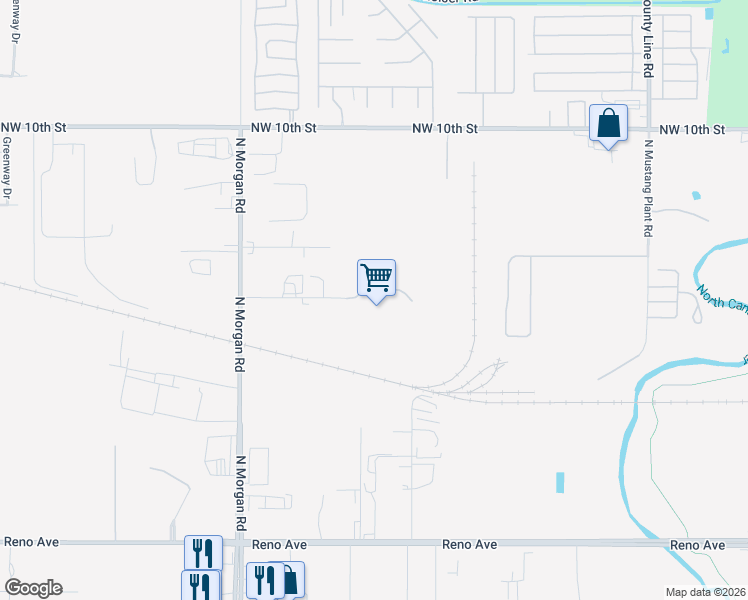 map of restaurants, bars, coffee shops, grocery stores, and more near 9500 Northwest 4th Street in Oklahoma City