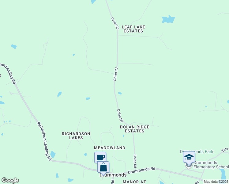 map of restaurants, bars, coffee shops, grocery stores, and more near Dolan Road in Drummonds