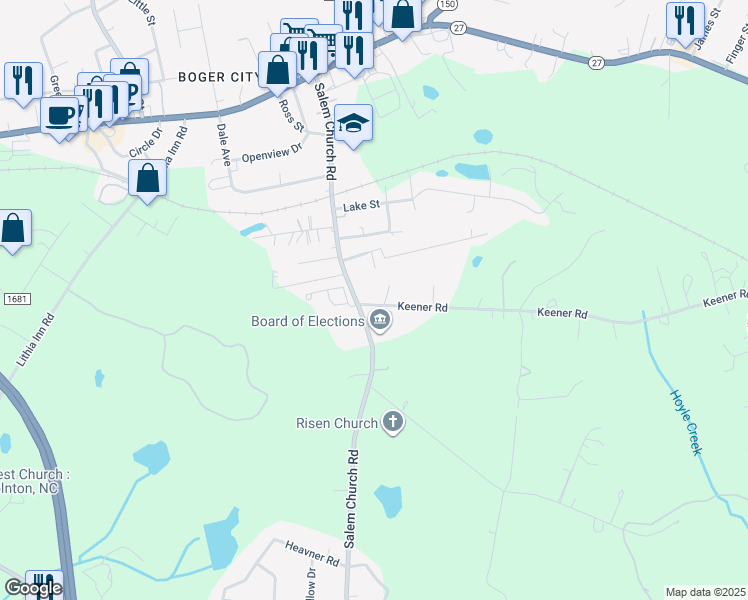 map of restaurants, bars, coffee shops, grocery stores, and more near 387 Salem Church Road in Lincolnton