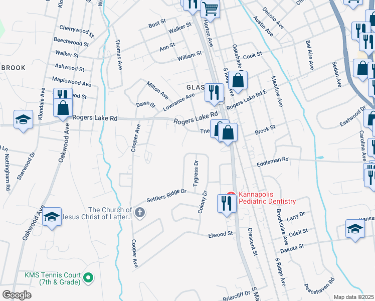 map of restaurants, bars, coffee shops, grocery stores, and more near 1524 Matthew Allen Circle in Kannapolis