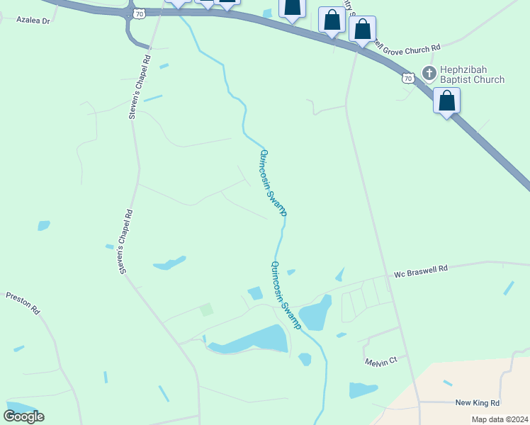 map of restaurants, bars, coffee shops, grocery stores, and more near 173 Wilderness Trail in Smithfield