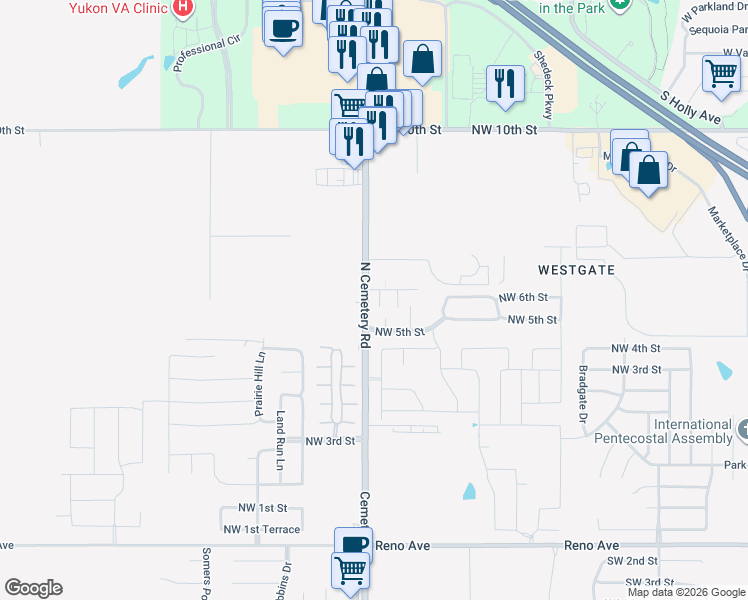 map of restaurants, bars, coffee shops, grocery stores, and more near 609 Celtic Circle in Yukon