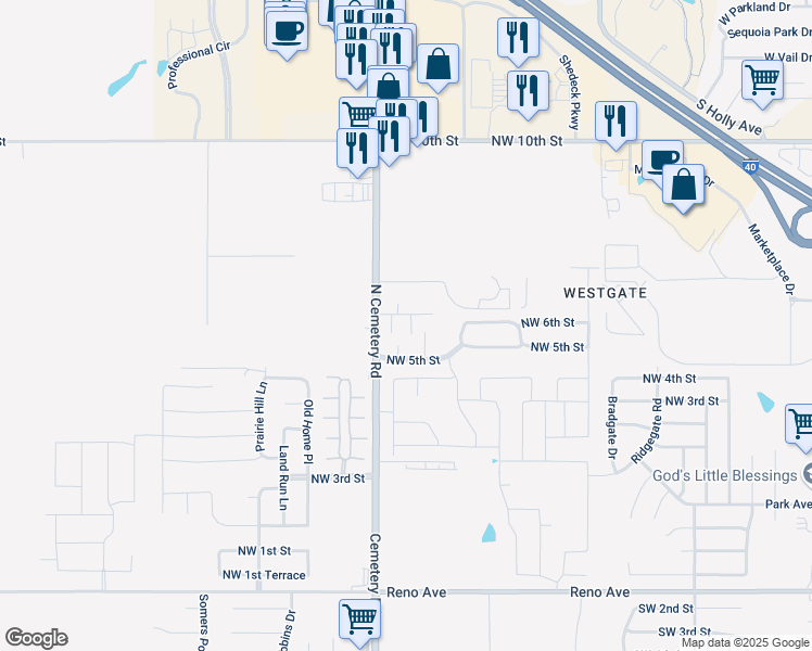 map of restaurants, bars, coffee shops, grocery stores, and more near 609 Celtic Circle in Yukon