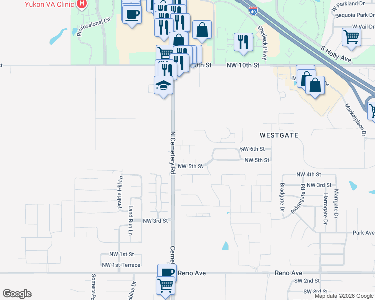map of restaurants, bars, coffee shops, grocery stores, and more near 609 Celtic Circle in Yukon