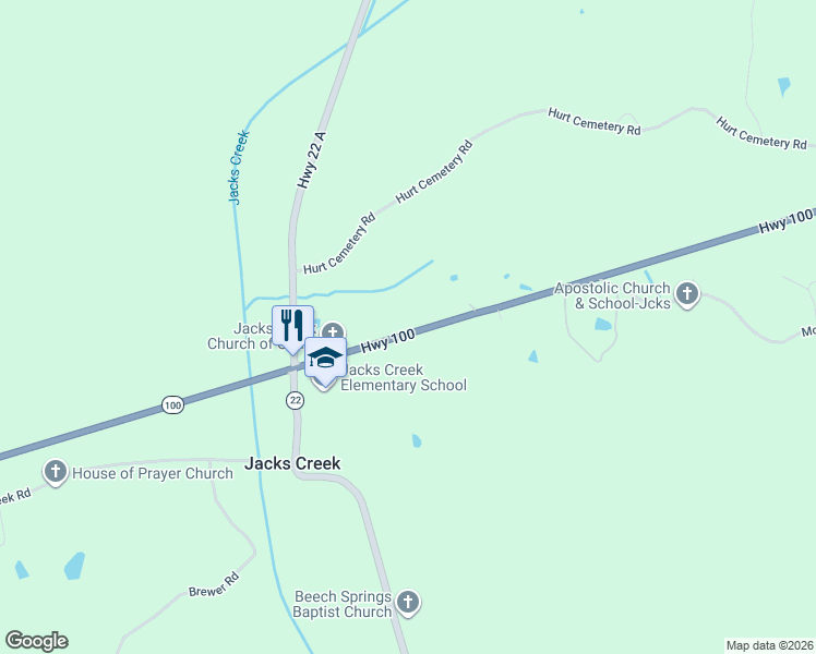 map of restaurants, bars, coffee shops, grocery stores, and more near 7527-7689 Highway 100 in Chester