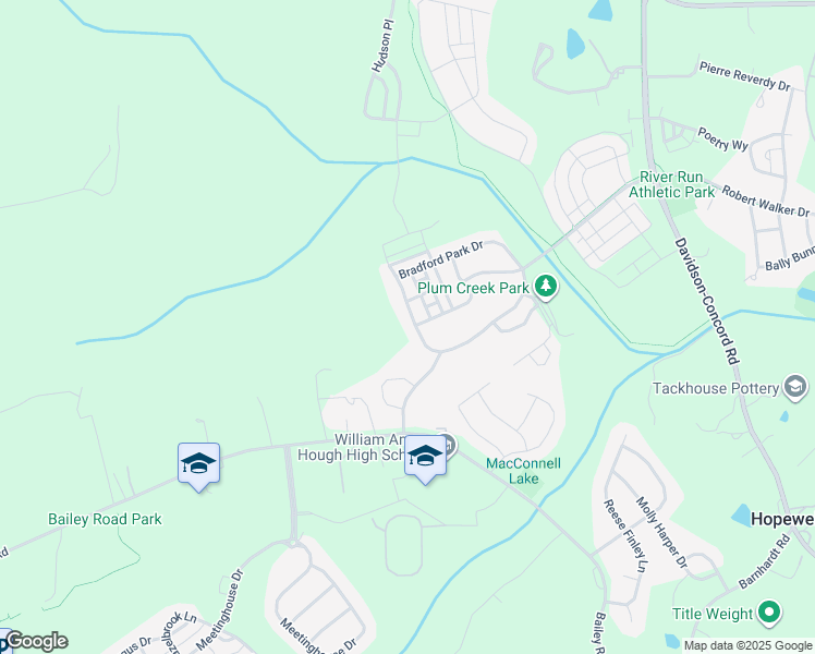 map of restaurants, bars, coffee shops, grocery stores, and more near 11717 Bradford Park Drive in Davidson