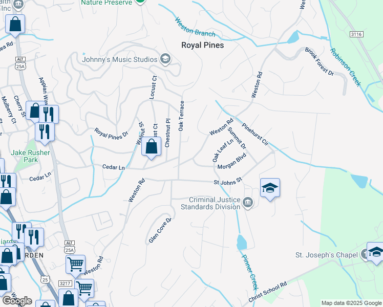 map of restaurants, bars, coffee shops, grocery stores, and more near 220 Weston Road in Arden