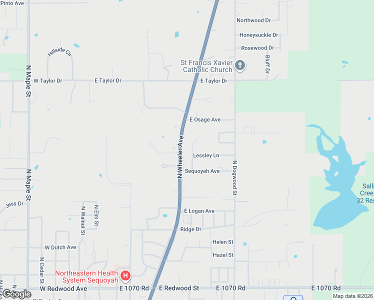 map of restaurants, bars, coffee shops, grocery stores, and more near 222 East Cherokee Avenue in Sallisaw