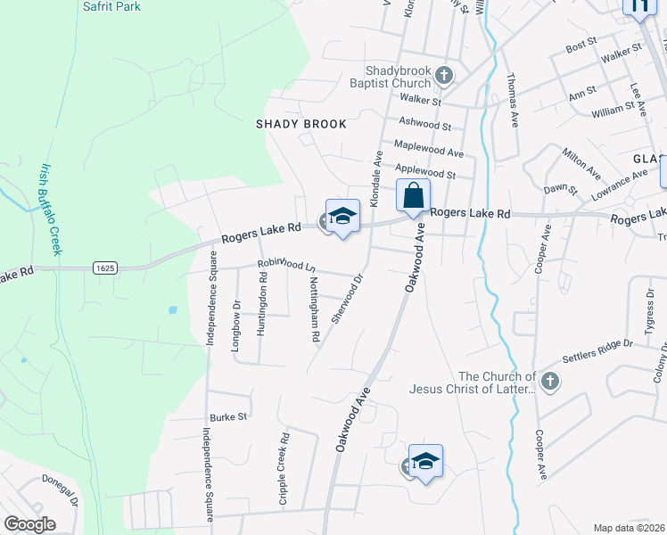 map of restaurants, bars, coffee shops, grocery stores, and more near 1008 Robinhood Lane in Kannapolis