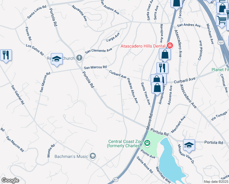 map of restaurants, bars, coffee shops, grocery stores, and more near 8362 Carmelita Avenue in Atascadero