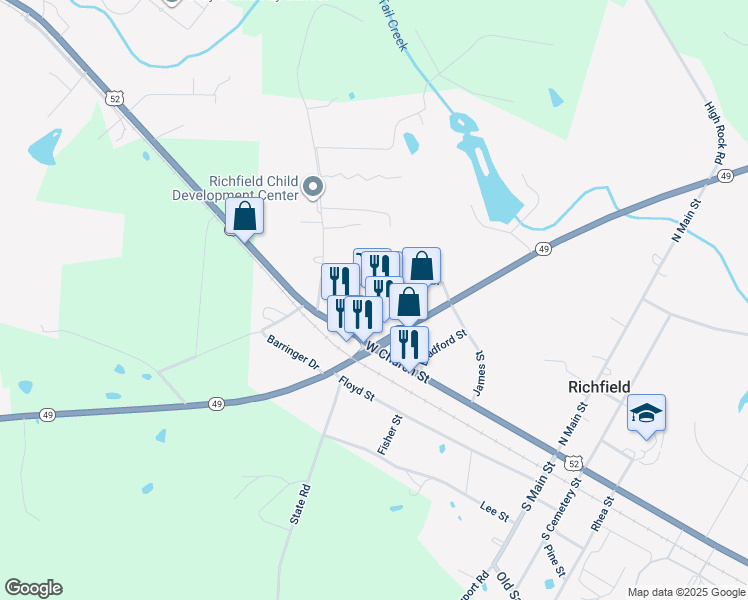 map of restaurants, bars, coffee shops, grocery stores, and more near 410 West Church Street in Richfield
