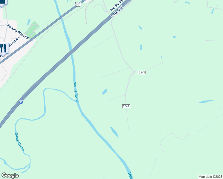 map of restaurants, bars, coffee shops, grocery stores, and more near 1250 Whitley Farm Road in Smithfield
