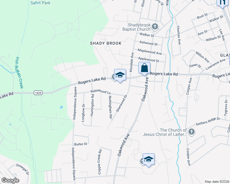 map of restaurants, bars, coffee shops, grocery stores, and more near 1008 Robinhood Lane in Kannapolis