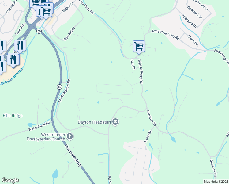 map of restaurants, bars, coffee shops, grocery stores, and more near 247 Troy Drive in Dayton