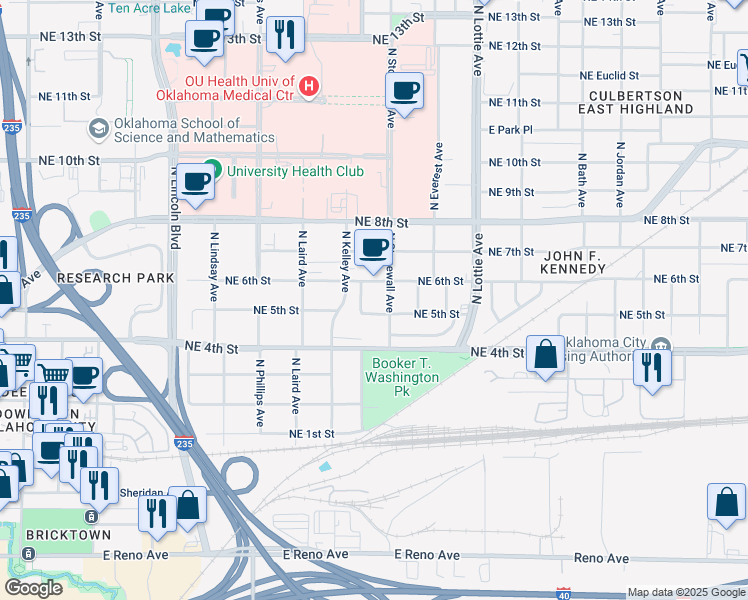 map of restaurants, bars, coffee shops, grocery stores, and more near 600 North High Avenue in Oklahoma City