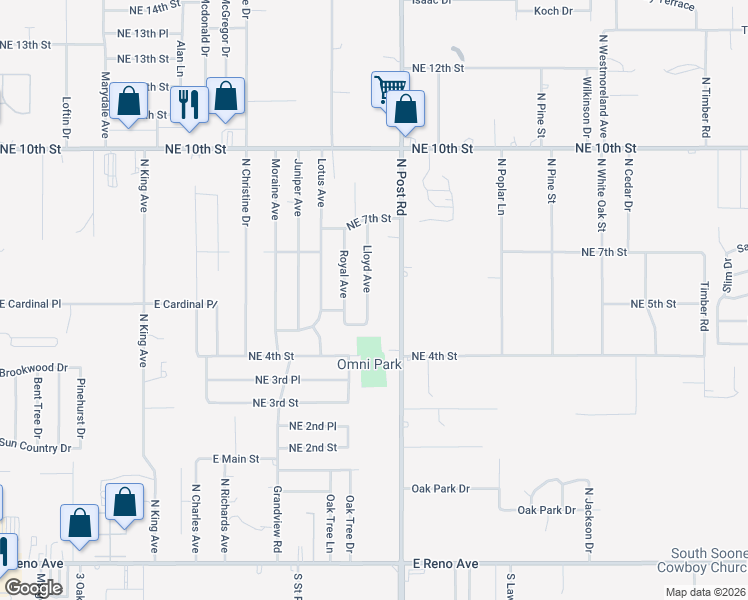 map of restaurants, bars, coffee shops, grocery stores, and more near 628 Lloyd Avenue in Midwest City