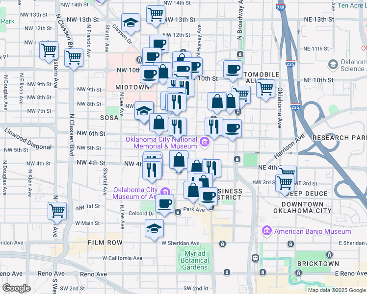 map of restaurants, bars, coffee shops, grocery stores, and more near in Oklahoma City