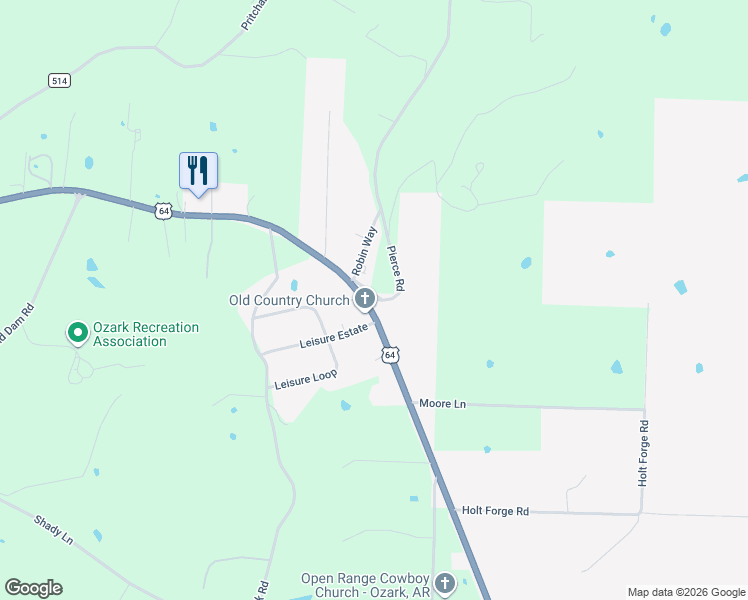 map of restaurants, bars, coffee shops, grocery stores, and more near West Park Street in Ozark