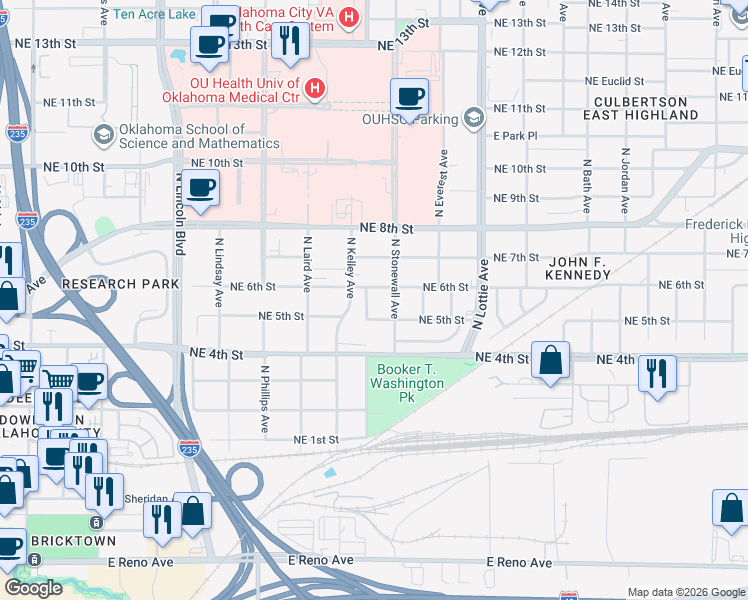 map of restaurants, bars, coffee shops, grocery stores, and more near 600 North High Avenue in Oklahoma City