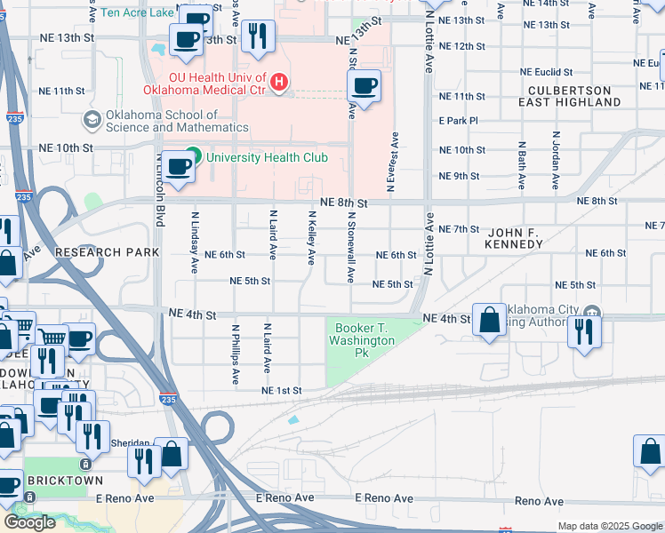 map of restaurants, bars, coffee shops, grocery stores, and more near 600 North High Avenue in Oklahoma City