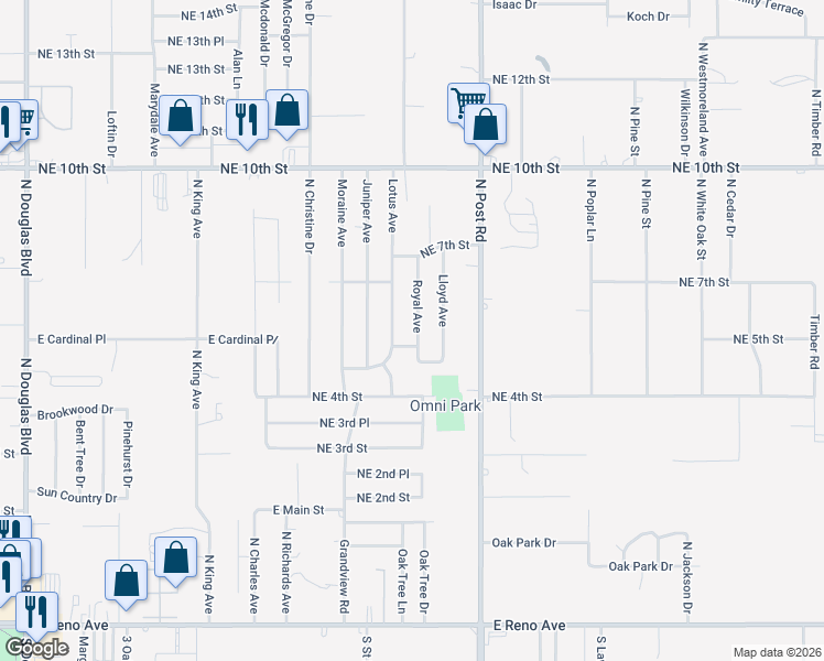 map of restaurants, bars, coffee shops, grocery stores, and more near 609 Royal Avenue in Midwest City