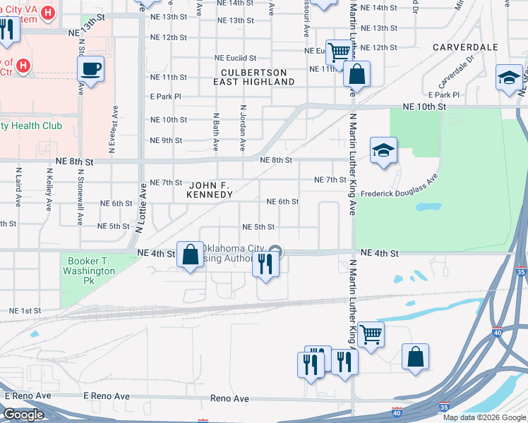map of restaurants, bars, coffee shops, grocery stores, and more near 612 North Kelham Avenue in Oklahoma City