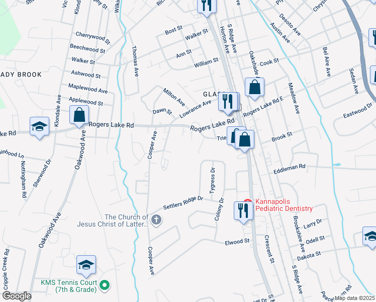 map of restaurants, bars, coffee shops, grocery stores, and more near Todd Avenue in Kannapolis