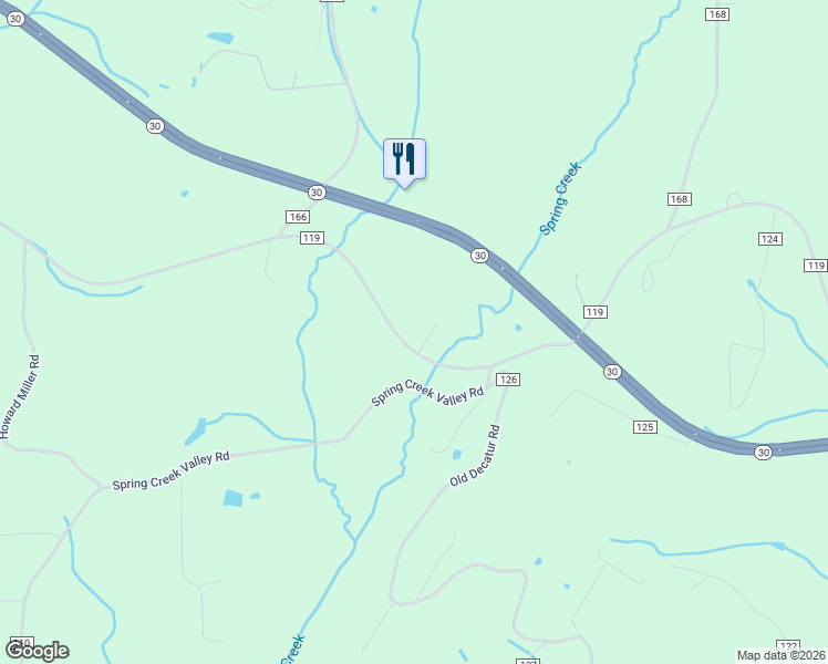 map of restaurants, bars, coffee shops, grocery stores, and more near 534 County Road 119 in Athens