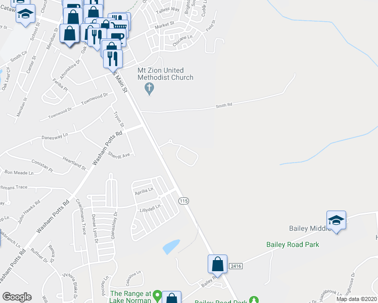 map of restaurants, bars, coffee shops, grocery stores, and more near 19300 Old Statesville Road in Cornelius