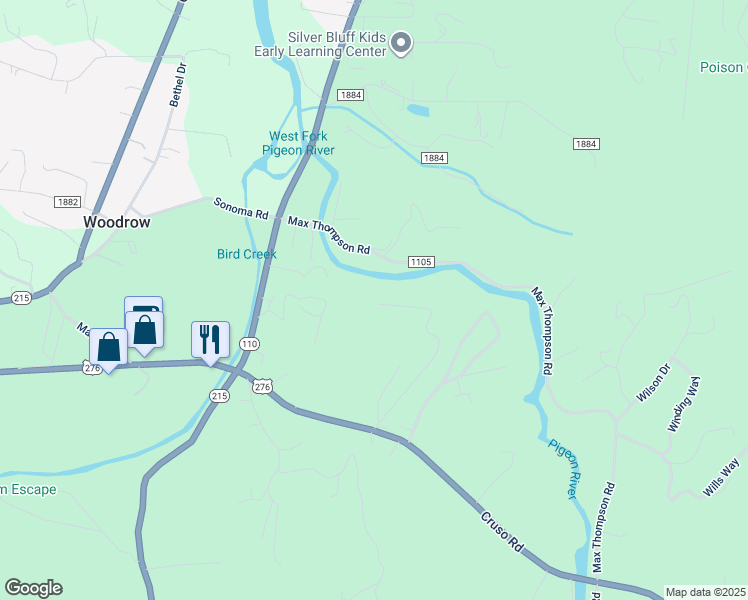 map of restaurants, bars, coffee shops, grocery stores, and more near 421 River Lane in Canton