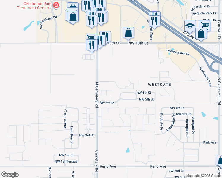 map of restaurants, bars, coffee shops, grocery stores, and more near 625 Shamrock Circle in Yukon