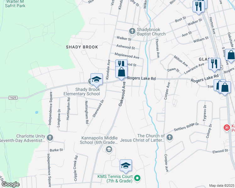 map of restaurants, bars, coffee shops, grocery stores, and more near 1314 Klondale Avenue in Kannapolis