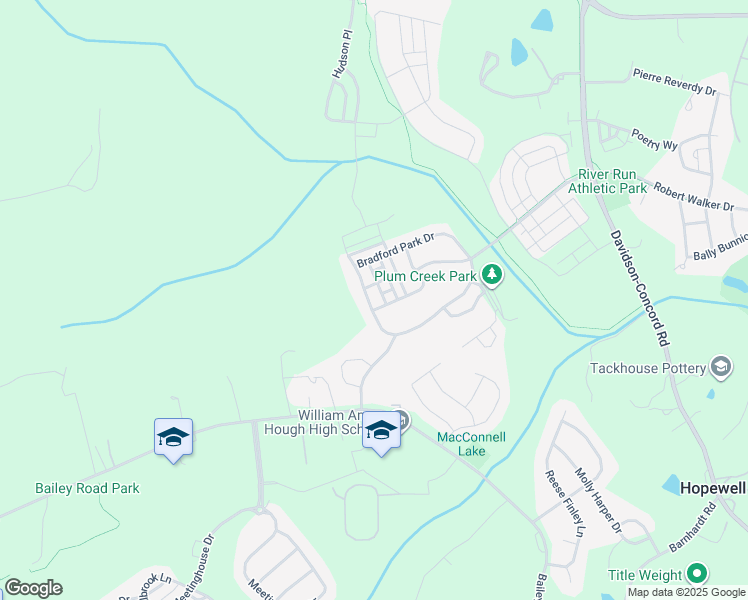 map of restaurants, bars, coffee shops, grocery stores, and more near 11717 Bradford Park Drive in Davidson