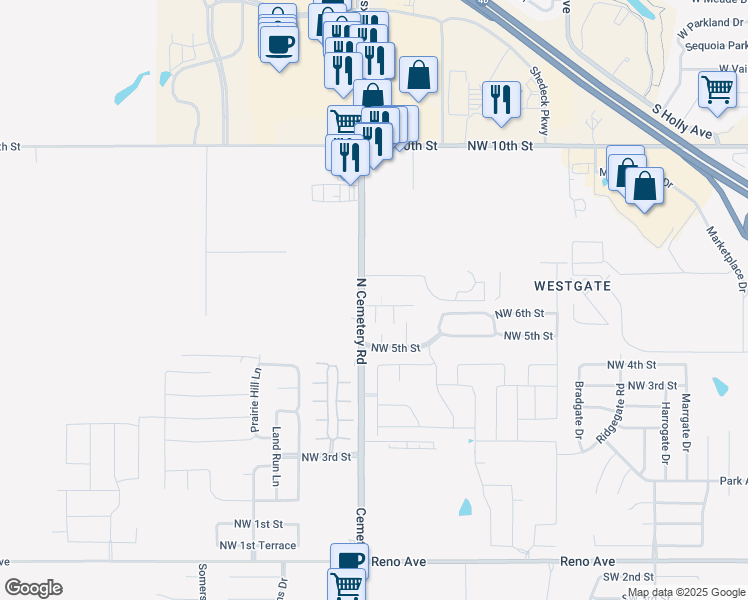 map of restaurants, bars, coffee shops, grocery stores, and more near 609 Celtic Circle in Yukon
