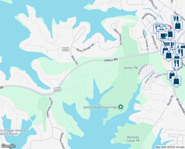 map of restaurants, bars, coffee shops, grocery stores, and more near 19003 Meta Road in Cornelius