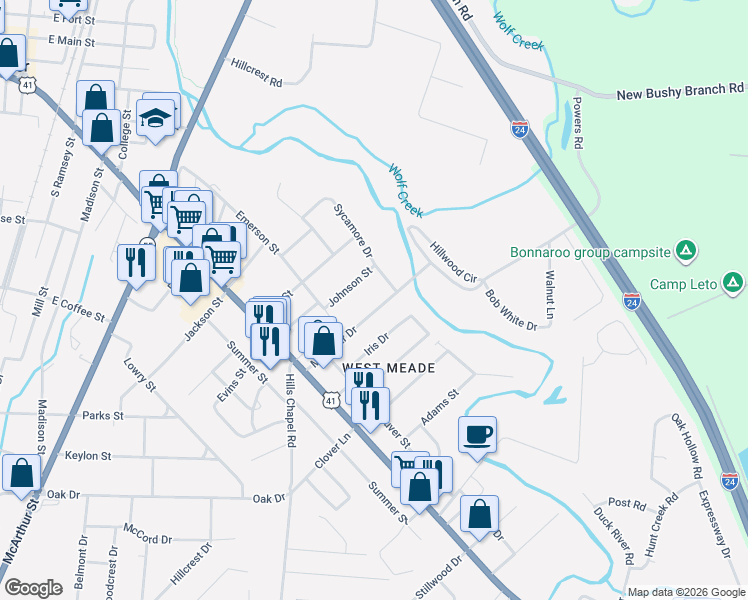map of restaurants, bars, coffee shops, grocery stores, and more near 507 McKellar Drive in Manchester