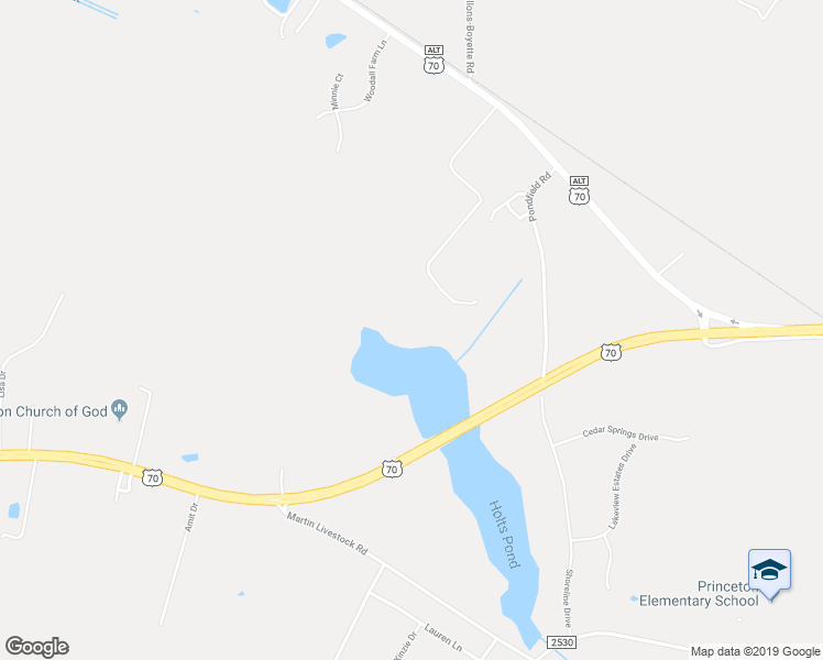 map of restaurants, bars, coffee shops, grocery stores, and more near 5168 US Highway 70a in Princeton