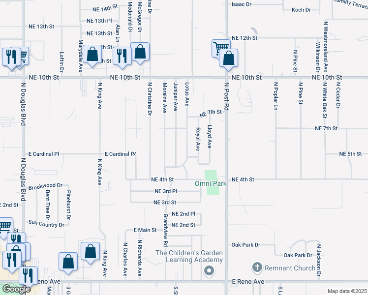 map of restaurants, bars, coffee shops, grocery stores, and more near 621 Lotus Avenue in Midwest City