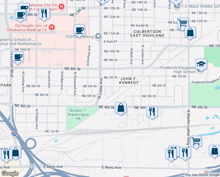 map of restaurants, bars, coffee shops, grocery stores, and more near 617 North Kate Avenue in Oklahoma City