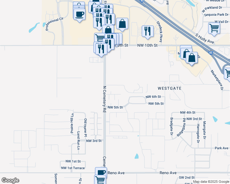 map of restaurants, bars, coffee shops, grocery stores, and more near 609 Celtic Circle in Yukon