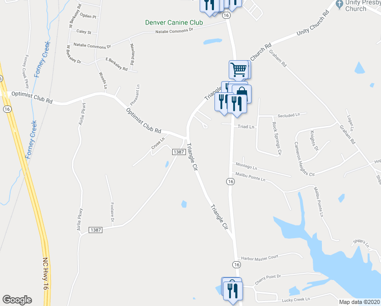 map of restaurants, bars, coffee shops, grocery stores, and more near Triangle Circle in Denver