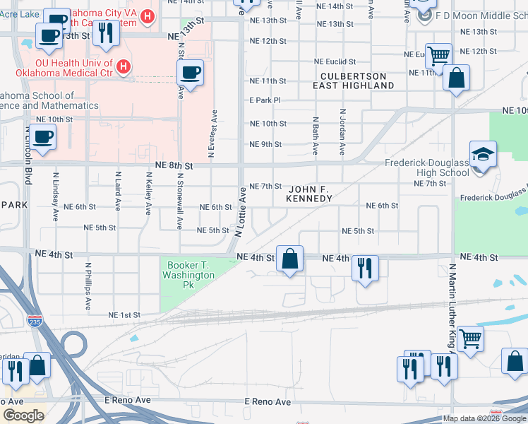 map of restaurants, bars, coffee shops, grocery stores, and more near 617 North Kate Avenue in Oklahoma City