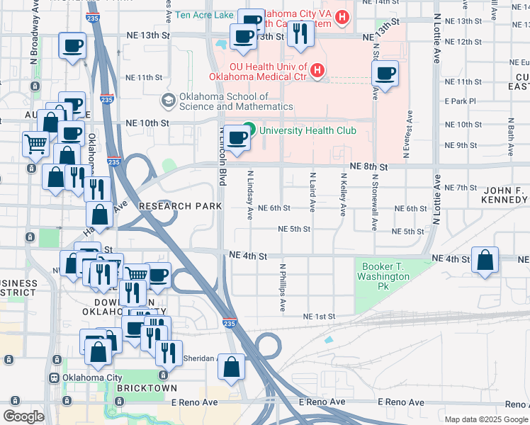 map of restaurants, bars, coffee shops, grocery stores, and more near 716 Northeast 6th Street in Oklahoma City