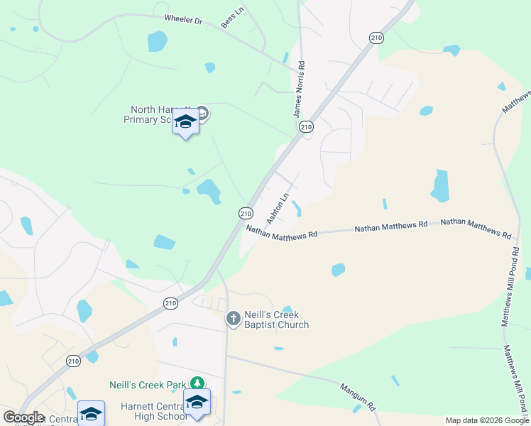 map of restaurants, bars, coffee shops, grocery stores, and more near 61 Ashton Lane in Angier