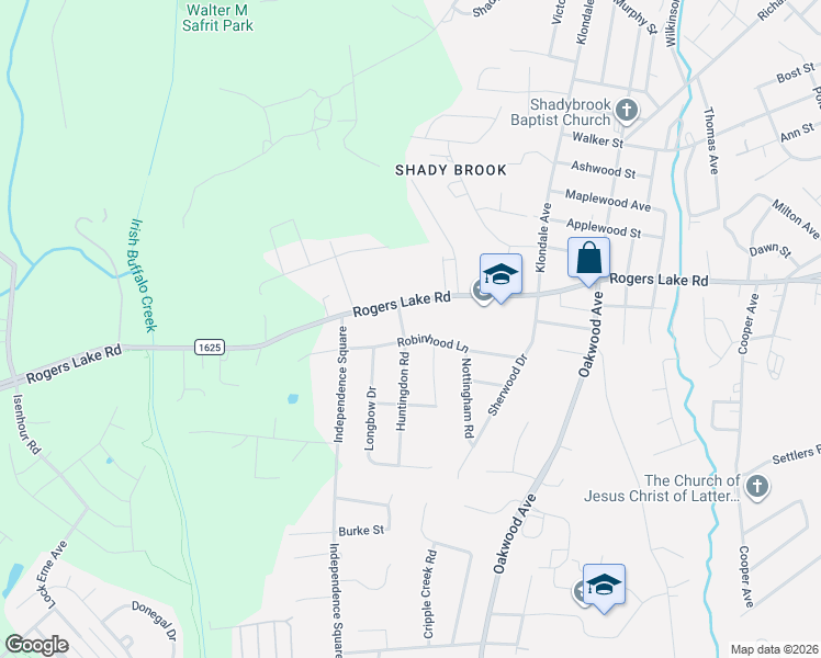 map of restaurants, bars, coffee shops, grocery stores, and more near 1105 Robinhood Lane in Kannapolis