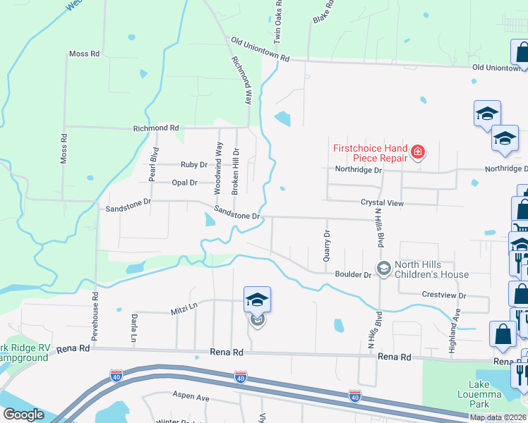 map of restaurants, bars, coffee shops, grocery stores, and more near 802 Sandstone Drive in Van Buren