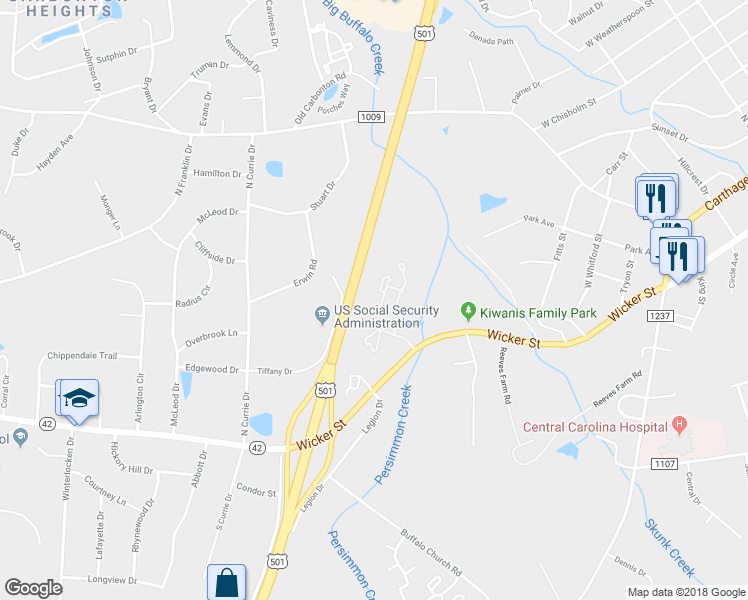 map of restaurants, bars, coffee shops, grocery stores, and more near 206 High Ridge Drive in Sanford