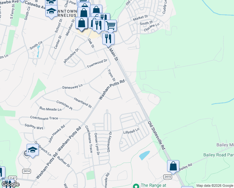 map of restaurants, bars, coffee shops, grocery stores, and more near in Cornelius