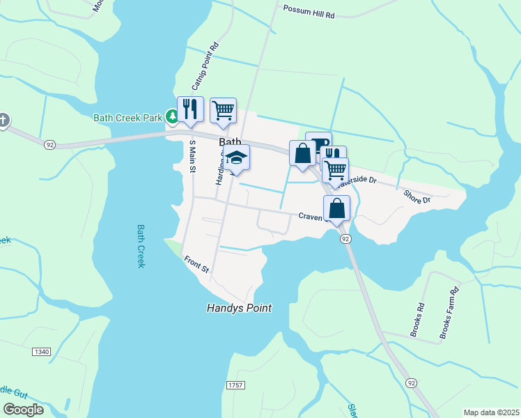 map of restaurants, bars, coffee shops, grocery stores, and more near Craven Street in Bath